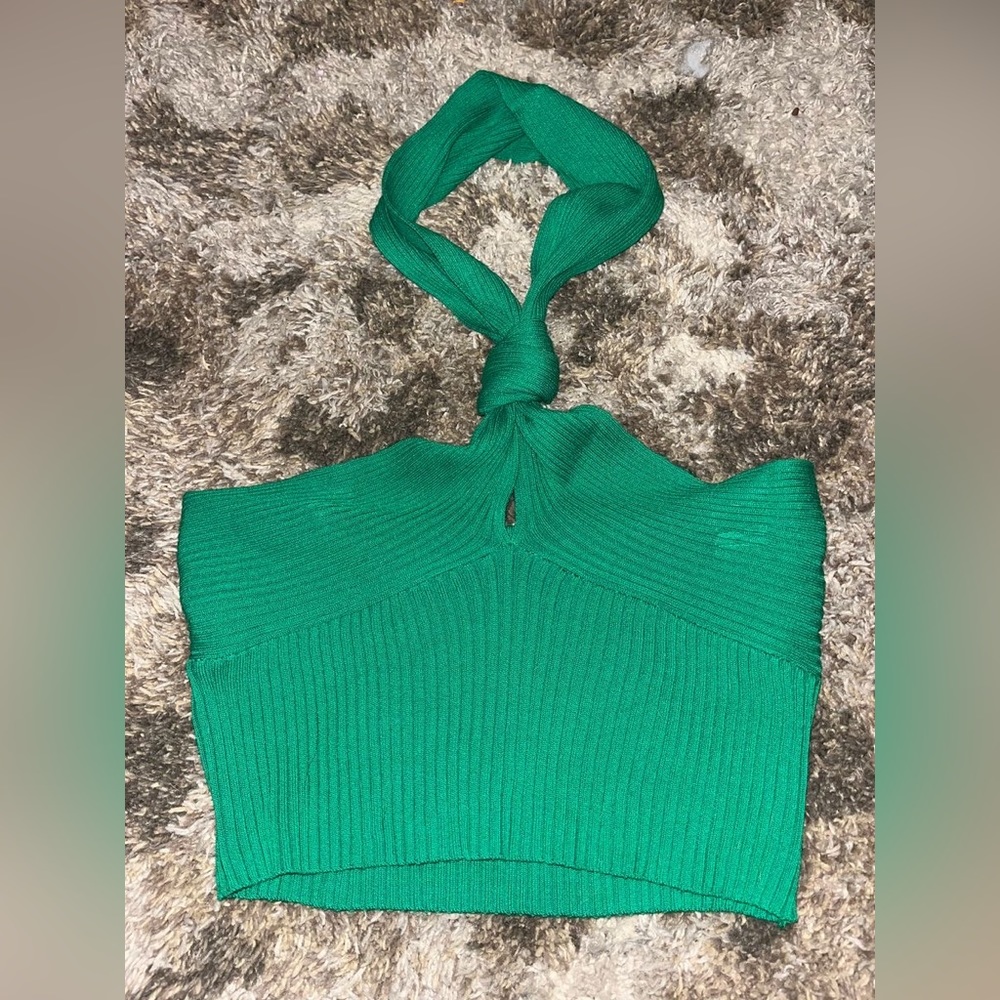 Green Cropped Halter Top